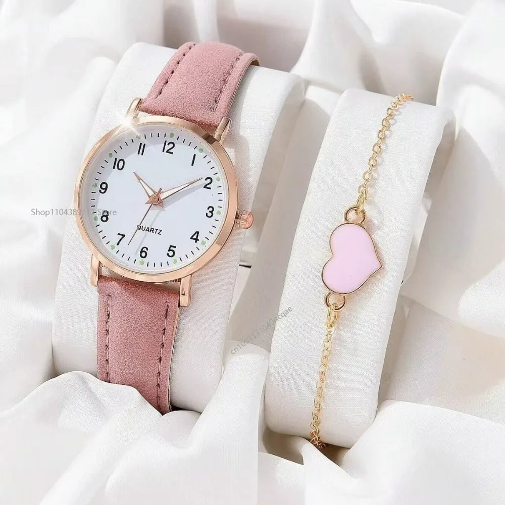 Montre femme mode décontractée avec bracelet, ensemble de montres, bracelet en cuir, cadran rond simple, montre-bracelet à quartz pour femme, montre habillée, horloge, montre femme