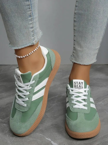 Baskets légères et confortables pour femmes, chaussures de sport tendance à lacets rayées pour femme, baskets décontractées vertes et respirantes, grandes tailles