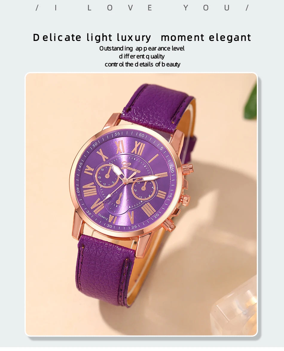 Montre Femme Fashion Montres pour Femmes Bracelet en Cuir Violet Quartz Montre-Bracelet pour Femmes Montre Décontractée et Professionnelle Relogio Feminino