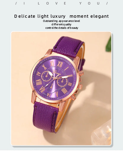 Montre Femme Fashion Montres pour Femmes Bracelet en Cuir Violet Quartz Montre-Bracelet pour Femmes Montre Décontractée et Professionnelle Relogio Feminino