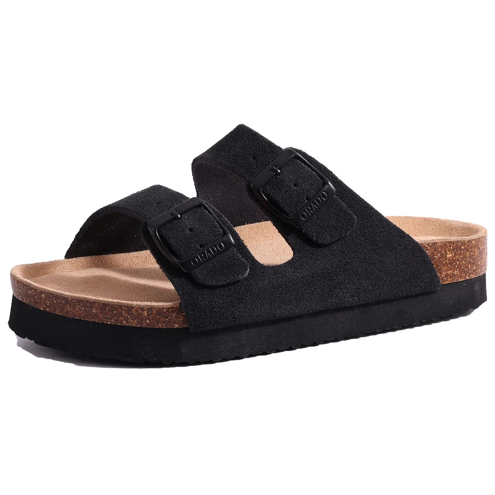 Litfun Nouveaux sabots pour femmes, mules en suède de liège tendance pour femmes, chaussons classiques en liège antidérapants pour l’extérieur avec soutien de la voûte plantaire