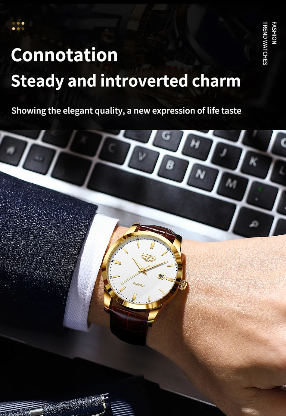 Montre Homme LIGE Nouvelle Montre de Luxe en Cuir Marron pour Homme, Montre Homme Mode Business, Montre Sport d’Extérieur Étanche à Quartz pour Homme