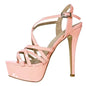 Sandales à plateforme pour femmes sexy 14 cm, défilés de mode, bout ouvert, talons hauts, stilettos à motif serpent, bride à la cheville, chaussures de soirée style gladiateur