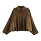ETJ 2025 nouvelle veste bomber femme de printemps à effet suédine, coupe ample, col à revers, style mode, épaules marquéess