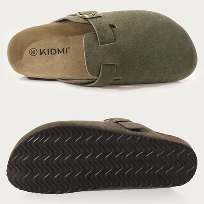 Mules en daim pour femmes Comwarm Fashion, pantoufles, sabots pour hommes, sandales à semelle intérieure en liège avec soutien de la voûte plantaire, claquettes d’extérieur pour la plage, chaussures d’intérieur