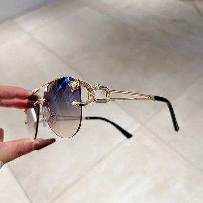 Lunettes de soleil 2023 pour femmes de luxe sans monture, lunettes vintage tendance, lunettes surdimensionnées, shades de soleil femme, gafas de sol mujer, lentes