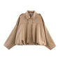 ETJ 2025 nouvelle veste bomber femme de printemps à effet suédine, coupe ample, col à revers, style mode, épaules marquéess