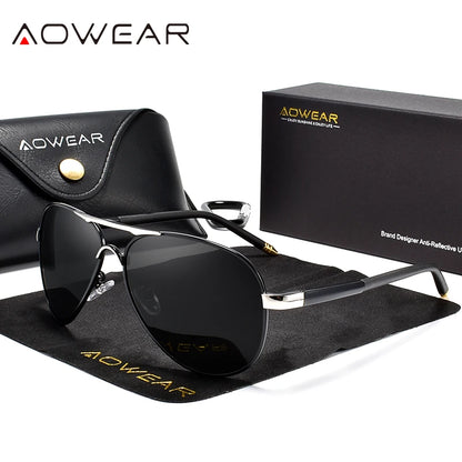 AOWEAR Lunettes d’aviation pour homme, lunettes de soleil polarisées miroir HD pour homme, lunettes de pilote pour la conduite, lunettes de soleil homme