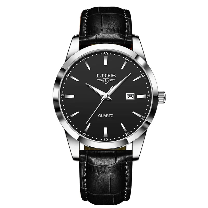 Montre Homme LIGE Nouvelle Montre de Luxe en Cuir Marron pour Homme, Montre Homme Mode Business, Montre Sport d’Extérieur Étanche à Quartz pour Homme