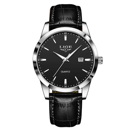 Montre Homme LIGE Nouvelle Montre de Luxe en Cuir Marron pour Homme, Montre Homme Mode Business, Montre Sport d’Extérieur Étanche à Quartz pour Homme