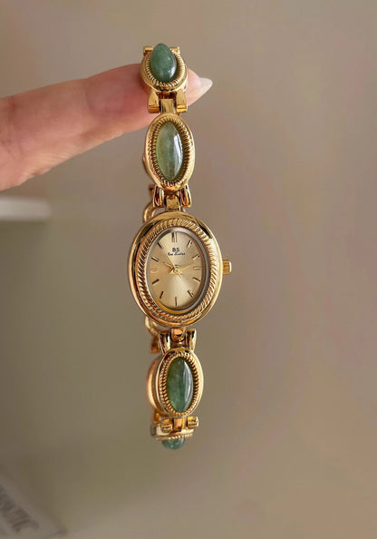 Montres de luxe haut de gamme pour femme, élégante montre-bracelet en quartz avec bijoux verts en jade, cadeau pour femme, montre habillée tendance pour dame