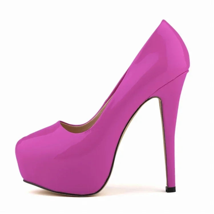 LOSLANDIFEN Escarpins à talons hauts pour femmes 14 cm, bout rond, stilettos, talons femme sexy, chaussures de mariage rouges pour dames, talons plateforme noirs