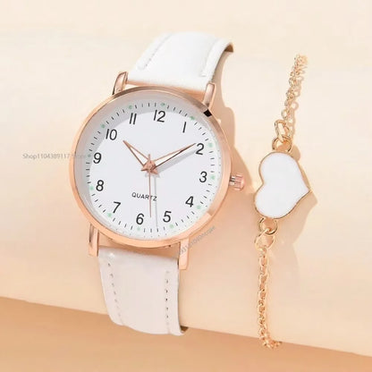 Montre femme mode décontractée avec bracelet, ensemble de montres, bracelet en cuir, cadran rond simple, montre-bracelet à quartz pour femme, montre habillée, horloge, montre femme