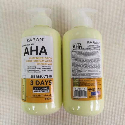 Crème corporelle blanchissante 500 ml aux acides hydroxy AHA, vitamines C&E, lotion corporelle hydratante éclaircissante, élimine les marques d’acné, soin de la peau