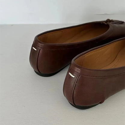 Chaussures plates de ballet pour femmes à bout fendu, chaussures tabi tendance, mocassins décontractés à enfiler, espadrilles en cuir plissé pour femmes, zapatillas mujer