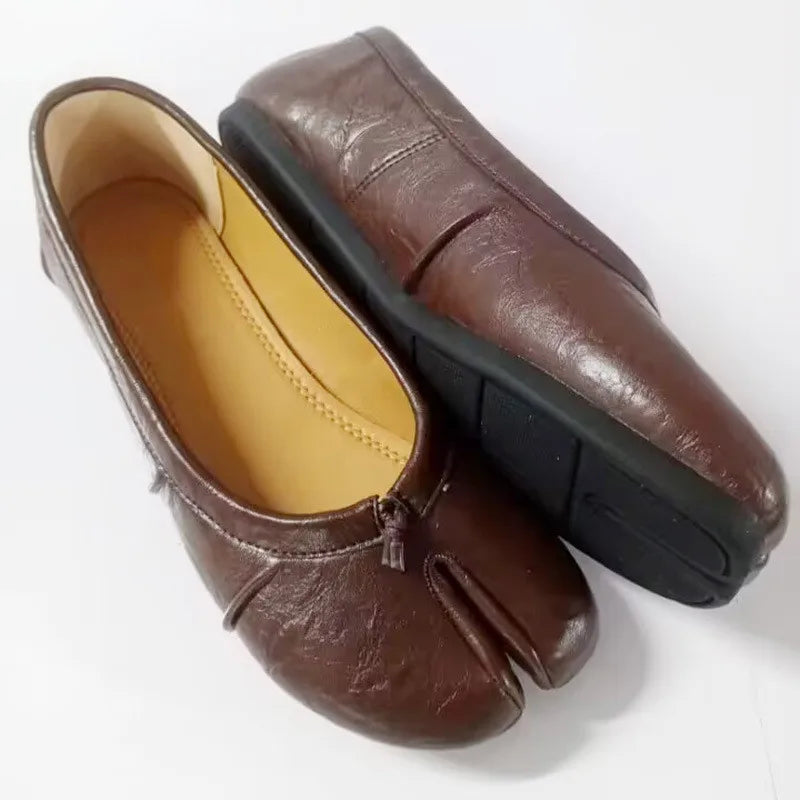 Chaussures plates de ballet pour femmes à bout fendu, chaussures tabi tendance, mocassins décontractés à enfiler, espadrilles en cuir plissé pour femmes, zapatillas mujer