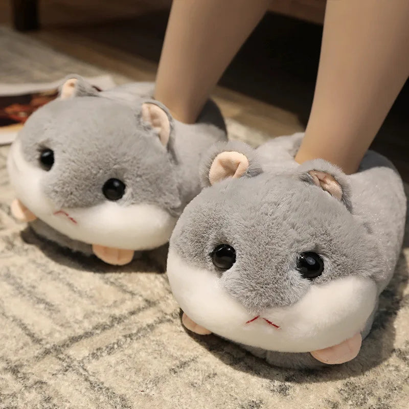 Pantoufles hamster câlines et mignonnes pour femmes, hiver automne, en peluche chaude, chaussures nuage pour chambre, pantoufles familiales pour femme, pantoufles animaux kawaii