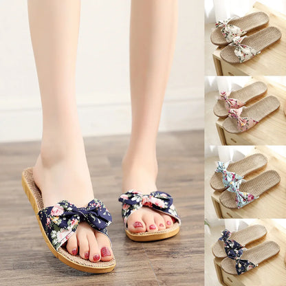 Chaussures pour femme Sandales Mujer Femmes Féminines Nœud décoratif Lin en toile Tongs Chaussures de plage Sandales Pantoufles Chaussures Femme