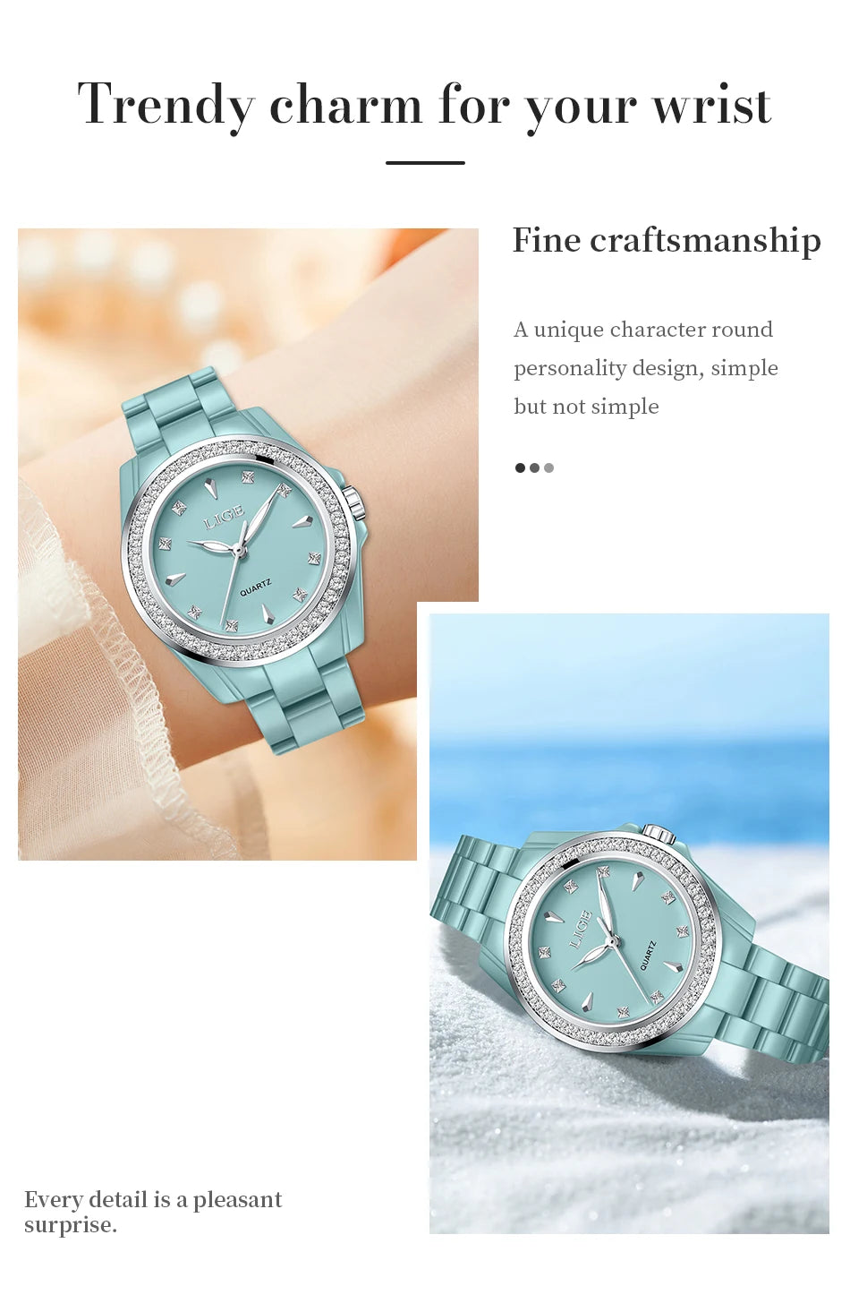 Montre pour femme LIGE 2026 nouvelle montre élégante en céramique à quartz, montre tendance étanche avec affichage lumineux, montre-bracelet pour femme + BOÎTE