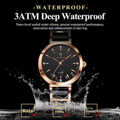 POEDAGAR Montre de luxe haut de gamme avec diamants pour femme, haute qualité, étanche, montre à quartz pour dames en acier inoxydable, montre féminine + boîte