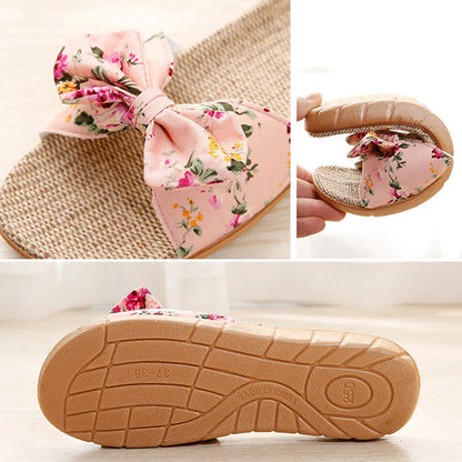 Chaussures pour femme Sandales Mujer Femmes Féminines Nœud décoratif Lin en toile Tongs Chaussures de plage Sandales Pantoufles Chaussures Femme