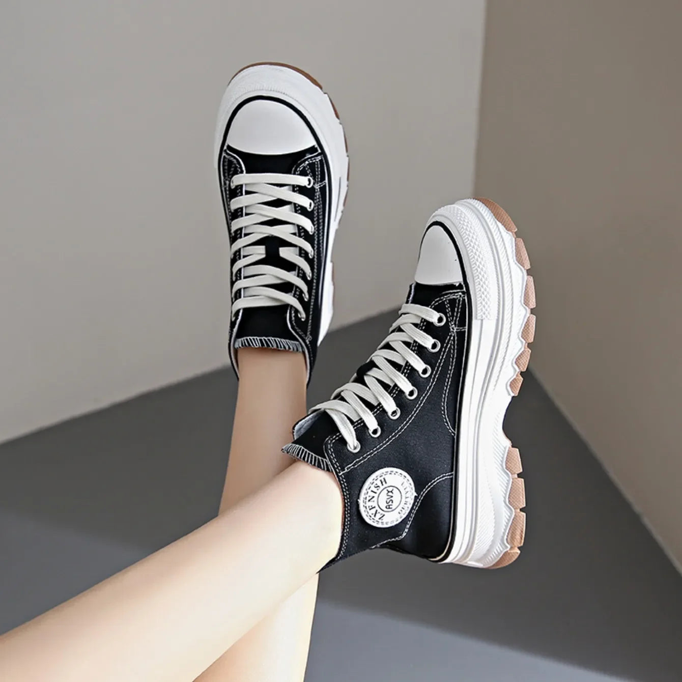 Chaussures en toile pour femmes 2024, baskets décontractées à plateforme avec étoiles, chaussures de sport et de course en toile, chaussures de tennis, baskets de marche d’extérieur.