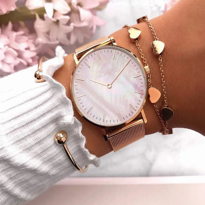 Montres pour femmes tendance de luxe à quartz en alliage pour femme, bracelet en maille métallique, montre simple pour femme, horloge féminine, montre femme