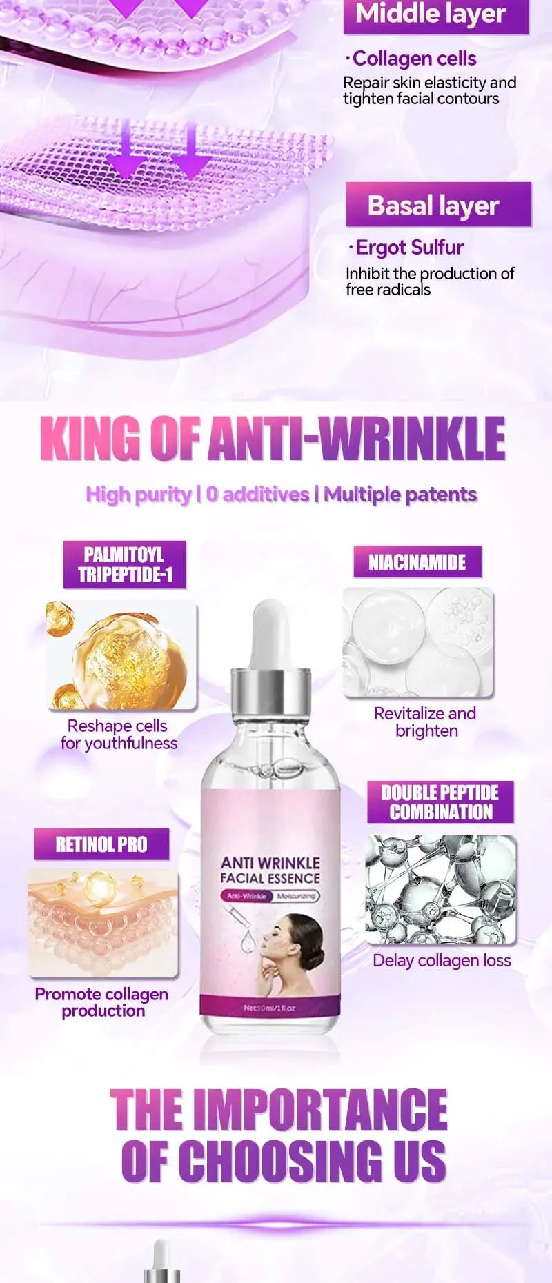 Effet anti-rides instantané, élimine les rides du visage, sérum hydratant pour les ridules autour des yeux, pattes d’oie, rides du cou