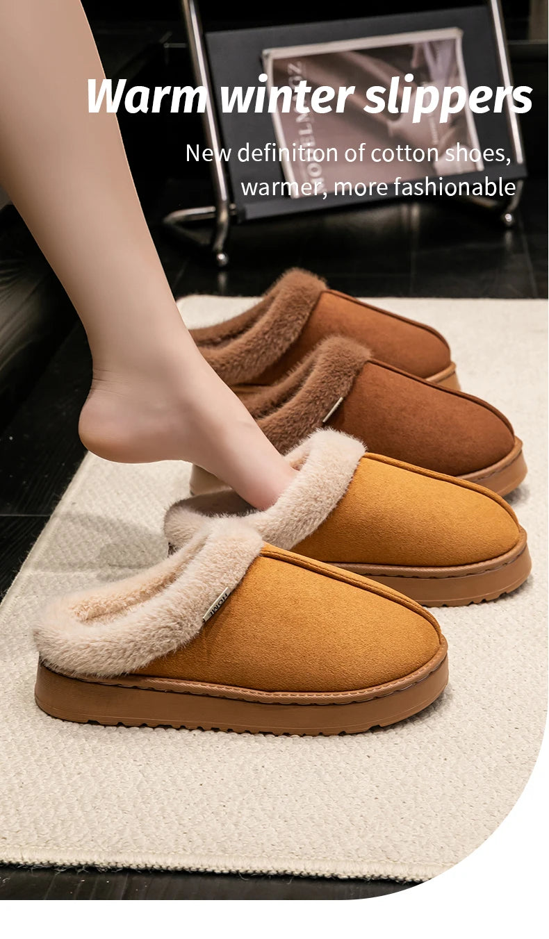 Pantoufles duveteuses pour femmes à la mode pour l’automne et l’hiver, semelle épaisse en EVA antidérapante et chaude, pantoufles unisexes d’intérieur pour l’hiver