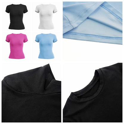Vêtements pour femme T-shirt à manches courtes haut slim fit pour femmes col rond tee-shirt moulant en maille style streetwear sexy sportif 2024 Y2K nouveau 2410