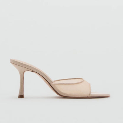 Mango2026 Sandales sexy à bout pointu et talon fin, à enfiler, respirantes, nouveau style d’été polyvalent, chaussures plates à enfiler pour femmes