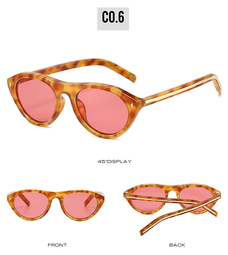 lunettes de soleil vintage petites rondes œil-de-chat pour femmes, nouvelle mode à rivets, sexy, noires léopard, lunettes de soleil tendance pour dames, lunettes d’extérieur modernes