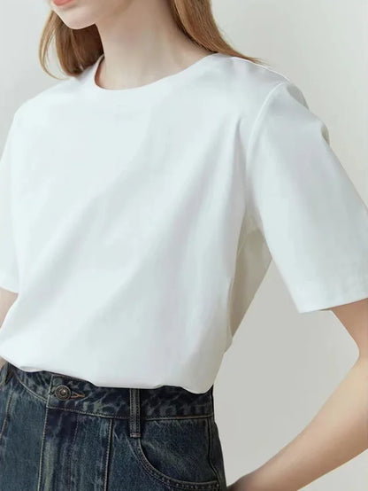 T-shirt femme 100 % coton été basique t-shirt à manches courtes hauts amples t-shirt 2024 décontracté pour femme blanc t-shirts basiques pour fille et femme