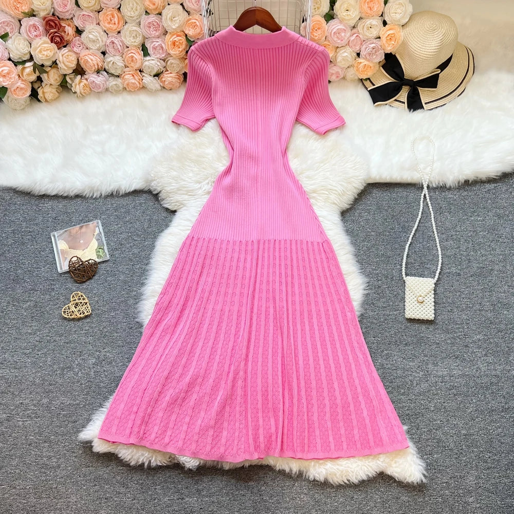 Marque YuooMuoo Fashion robe longue tricotée élégante à patchwork printemps été pour femmes, robe-chemise en pull de luxe, robe de fête pour femme Vestido