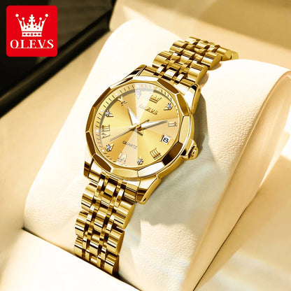 Montres pour femmes OLEVS élégantes et luxueuses avec bracelet en acier inoxydable, montre-bracelet à quartz originale pour homme, étanche, lumineuse, avec date, tendance habillée