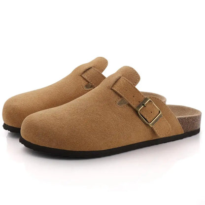 Mules en daim pour femmes Comwarm Fashion, pantoufles, sabots pour hommes, sandales à semelle intérieure en liège avec soutien de la voûte plantaire, claquettes d’extérieur pour la plage, chaussures d’intérieur