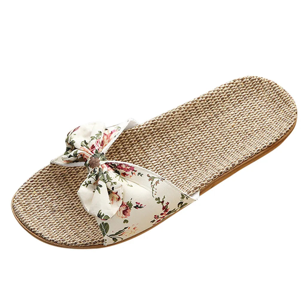 Chaussures pour femme Sandales Mujer Femmes Féminines Nœud décoratif Lin en toile Tongs Chaussures de plage Sandales Pantoufles Chaussures Femme
