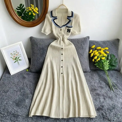 Robe longue en maille mode vintage de la marque YuooMuoo, col rabattu, élégante, à simple boutonnage, coupe trapèze, robe chemise longue pour femme, robes