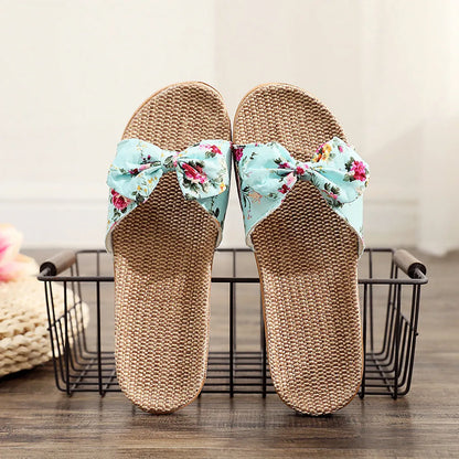 Chaussures pour femme Sandales Mujer Femmes Féminines Nœud décoratif Lin en toile Tongs Chaussures de plage Sandales Pantoufles Chaussures Femme