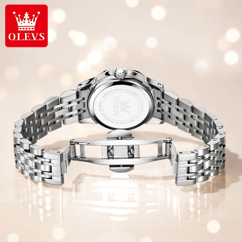 Montres pour femmes OLEVS élégantes et luxueuses avec bracelet en acier inoxydable, montre-bracelet à quartz originale pour homme, étanche, lumineuse, avec date, tendance habillée