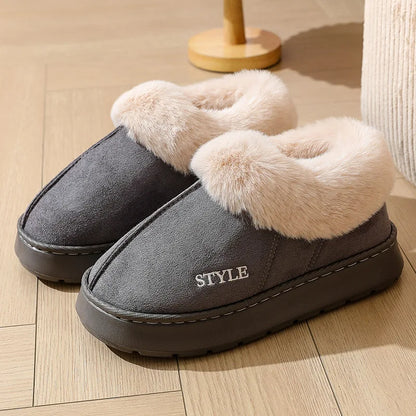 Pantoufles moelleuses pour femmes et hommes, chaussures d’intérieur d’hiver doublées en peluche, semelle épaisse antidérapante, bottes de neige chaudes, chaussures en coton duveteuses pour la maison