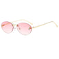 Lunettes de soleil de créateur de marque de luxe sans monture pour femmes, ovales rétro de petite taille, monture métallique, lunettes de soleil pour extérieur, style décontracté vacances, UV400 #300371