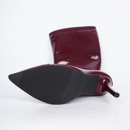 Bottes hautes à bout pointu et talons aiguilles en cuir verni, féminines, avec fermeture éclair, nouvelles bottes de cavalier automne/hiver 2025