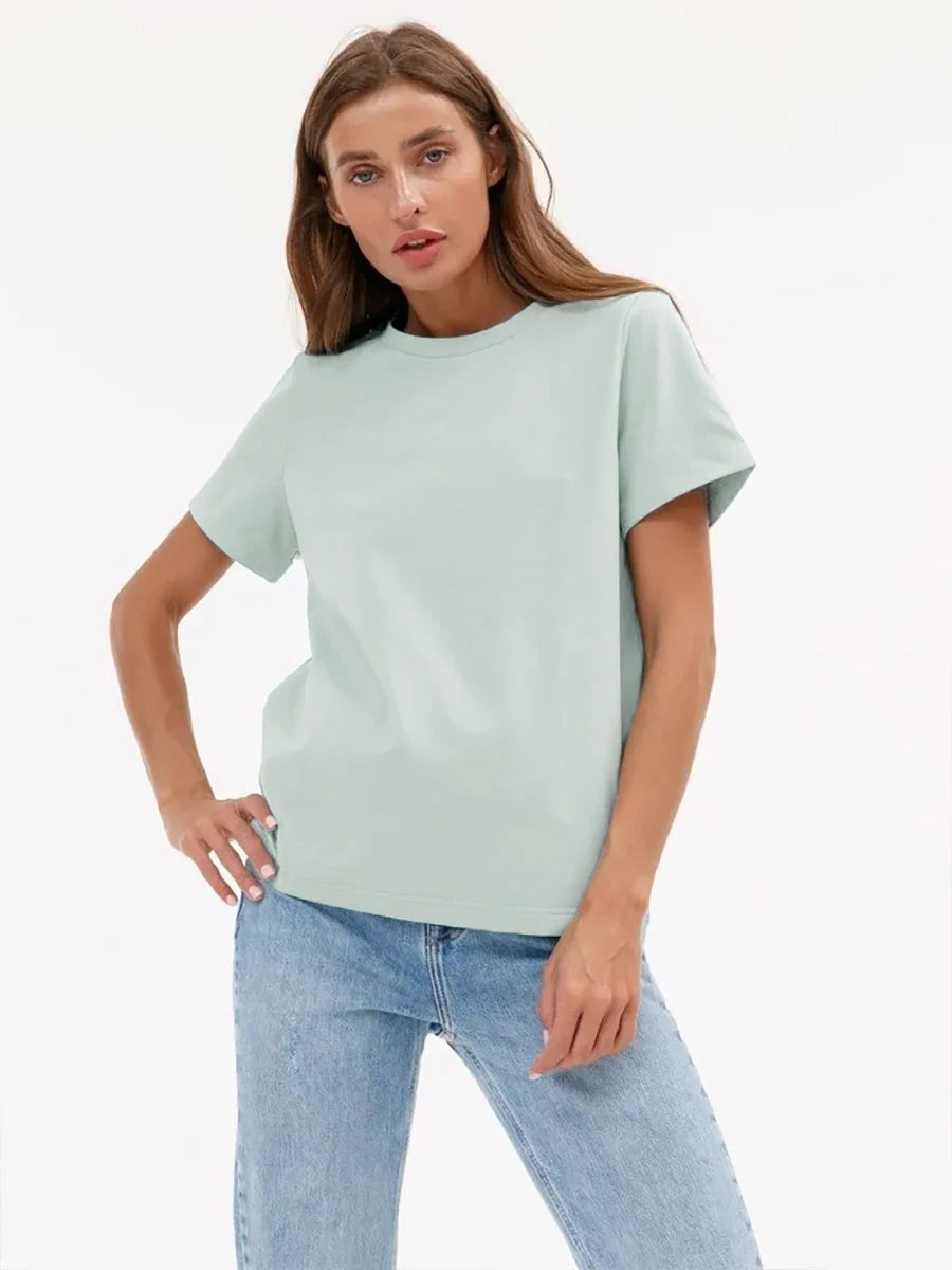 Bornladies Summer T-shirt femme 100 % coton, basique, tendance, uni, manches courtes, haut à superposer ample, 230 g/m², hauts et chemises