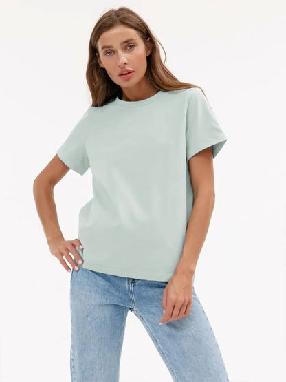 Bornladies Summer T-shirt femme 100 % coton, basique, tendance, uni, manches courtes, haut à superposer ample, 230 g/m², hauts et chemises