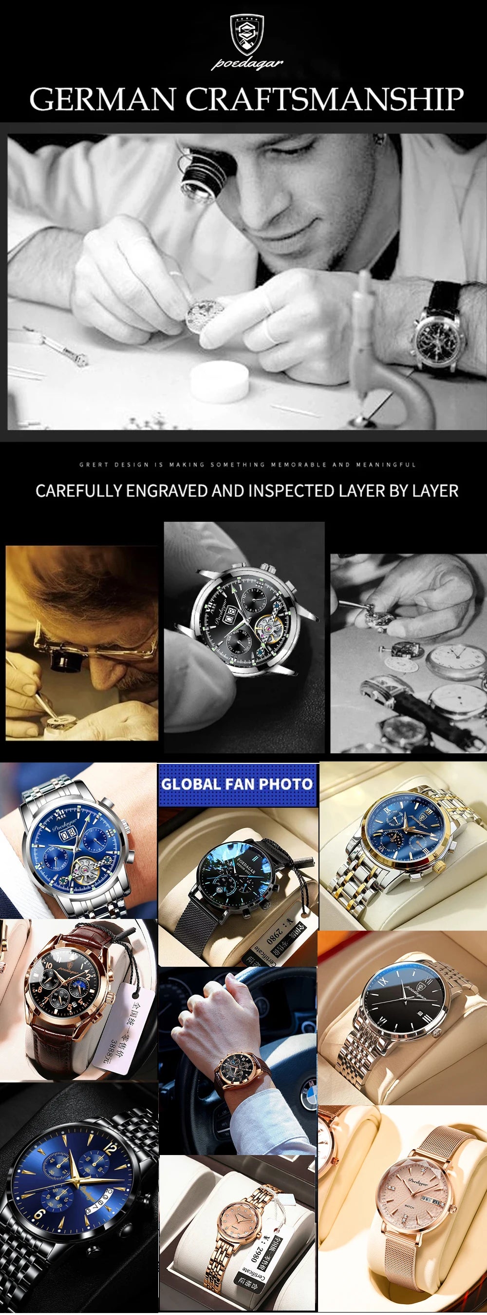 POEDAGAR Montre de luxe haut de gamme avec diamants pour femme, haute qualité, étanche, montre à quartz pour dames en acier inoxydable, montre féminine + boîte