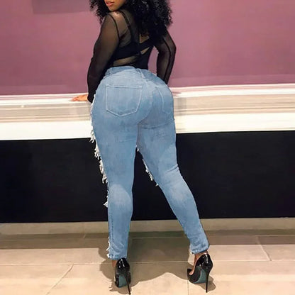 Jeans à trous pour femmes, pantalon crayon en denim, streetwear délavé, skinny extensible, taille haute, effet usé et déchiré, pantalon longueur cheville 2025