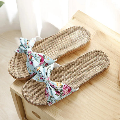 Chaussures pour femme Sandales Mujer Femmes Féminines Nœud décoratif Lin en toile Tongs Chaussures de plage Sandales Pantoufles Chaussures Femme