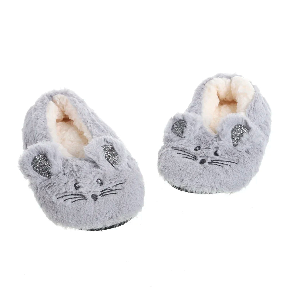 Pantoufles d’intérieur floues pour femmes, hiver, fourrure chaude en peluche, antidérapantes avec adhérence, chaussures d’intérieur moelleuses et confortables pour femmes paresseuses, oreilles de souris, chaussures de