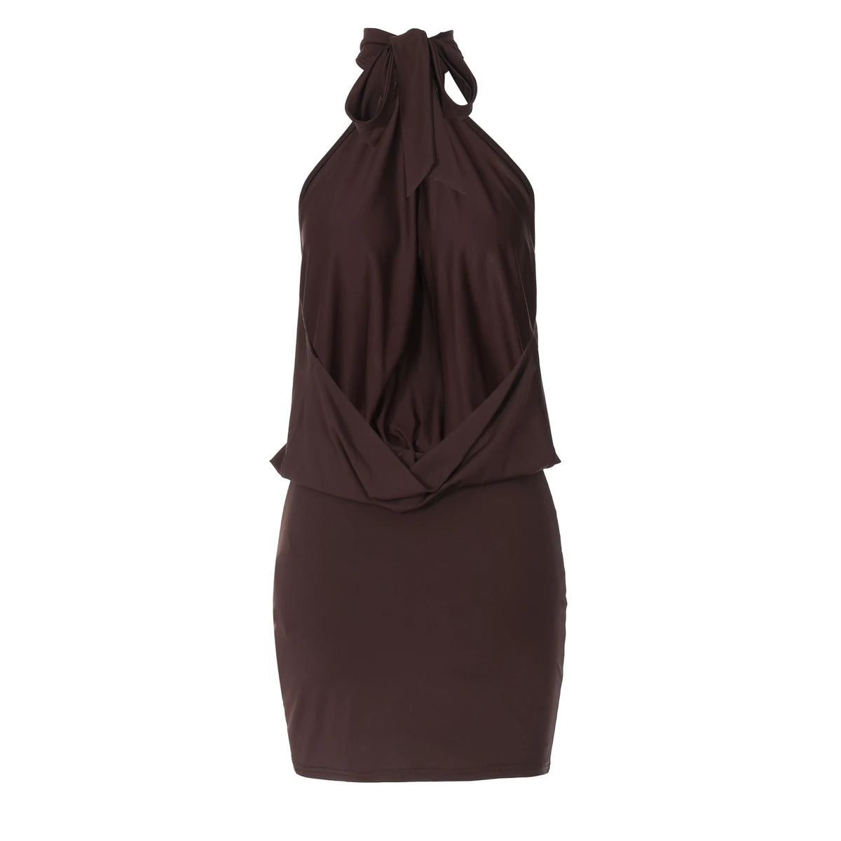 Robe mini Hugcitar Fashion à col licou, unie, sans manches, dos nu, bandage, froncée, sexy et moulante, vêtements d’été pour fête, vacances et club.
